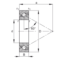 推力角接觸球軸承 BSB040072-2RS-T, 單向，接觸角 a = 60°，限制公差，兩側(cè)唇密封