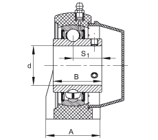直立式軸承座單元 RASEY45-TV-VA, 塑料軸承座，內(nèi)圈帶平頭螺釘?shù)耐馇蛎媲蜉S承，耐腐蝕設(shè)計，R密封