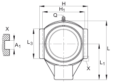 吊裝式軸承座單元 RTUEY25-TV-VA, 塑料軸承座，內(nèi)圈帶平頭螺釘?shù)耐馇蛎媲蜉S承，耐腐蝕設(shè)計(jì)，R 型密封
