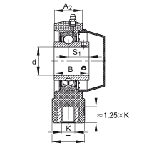 吊裝式軸承座單元 RTUEY25-TV-VA, 塑料軸承座，內(nèi)圈帶平頭螺釘?shù)耐馇蛎媲蜉S承，耐腐蝕設(shè)計(jì)，R 型密封