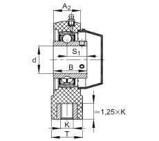 吊裝式軸承座單元 RHEY25-TV-VA, 塑料軸承座，內(nèi)圈帶平頭螺釘?shù)耐馇蛎媲蜉S承，耐腐蝕設(shè)計，R 型密封