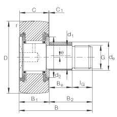 螺栓型滾輪 KRE16-PP, 軸向引導(dǎo)，帶偏心鎖圈，兩側(cè)用塑料推力平墊圈