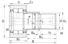 螺栓型滾輪 NUKRE90, 軸向引導(dǎo)，滿裝圓柱滾子，帶偏心擋圈，兩側(cè)迷宮密封