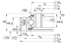 交叉滾子軸承 XSU140844, 標(biāo)準(zhǔn)系列 14， 無齒輪齒，兩側(cè)唇密封