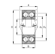 角接觸球軸承 3803-B-TVH, 雙列，接觸角 α = 25°