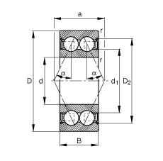 角接觸球軸承 3000-B-2Z-TVH, 雙列，雙側(cè)間隙密封，接觸角 α = 25°