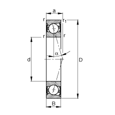主軸軸承 B7015-C-2RSD-T-P4S, 調(diào)節(jié)，成對安裝，接觸角 α = 15°，兩側(cè)唇密封，非接觸，加嚴(yán)公差