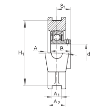 吊裝式軸承座單元 PTUEY20, 鑄鐵軸承座，內(nèi)圈帶平頭螺釘?shù)耐馇蛎媲蜉S承，P 型密封