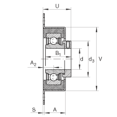 軸承座單元 RCSMF30, 帶兩個(gè)螺栓孔的法蘭的軸承座單元，鋼板，橡膠襯墊，偏心鎖圈，P型密封