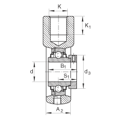 吊裝式軸承座單元 RHE20, 鑄鐵軸承座，帶偏心鎖圈的外球面球軸承，R 密封