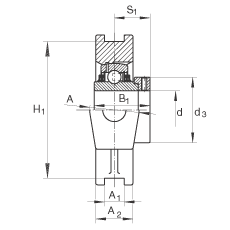 吊裝式軸承座單元 TTUE30, 鑄鐵軸承座，帶偏心鎖圈的外球面球軸承，T 型密封