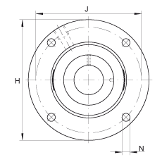軸承座單元 RMEO80, 帶四個(gè)螺栓孔的法蘭的軸承座單元，鑄鐵，定心凸出物，偏心鎖圈，系列 63，R密封