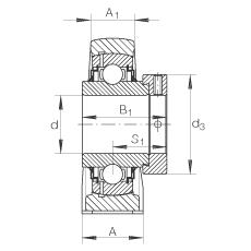 直立式軸承座單元 LASE40-N, 鑄鐵軸承座，帶偏心鎖圈的外球面球軸承，L 型密封