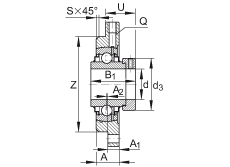 軸承座單元 RMEO80, 帶四個(gè)螺栓孔的法蘭的軸承座單元，鑄鐵，定心凸出物，偏心鎖圈，系列 63，R密封